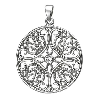 Kettenanhänger JOBO "Anhänger rund Ornament 22 mm", silber (silber 925, weiß), Schmuckanhänger, Damen, Silber 925 (Sterlingsilber), Kettenanhänger, 925 Silber rhodiniert mit Zirkonia