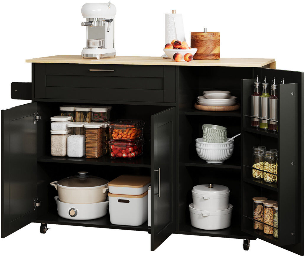 Lark Manor Buell Kitchen Cart Black 90cm H X 132cm W X 44cm D