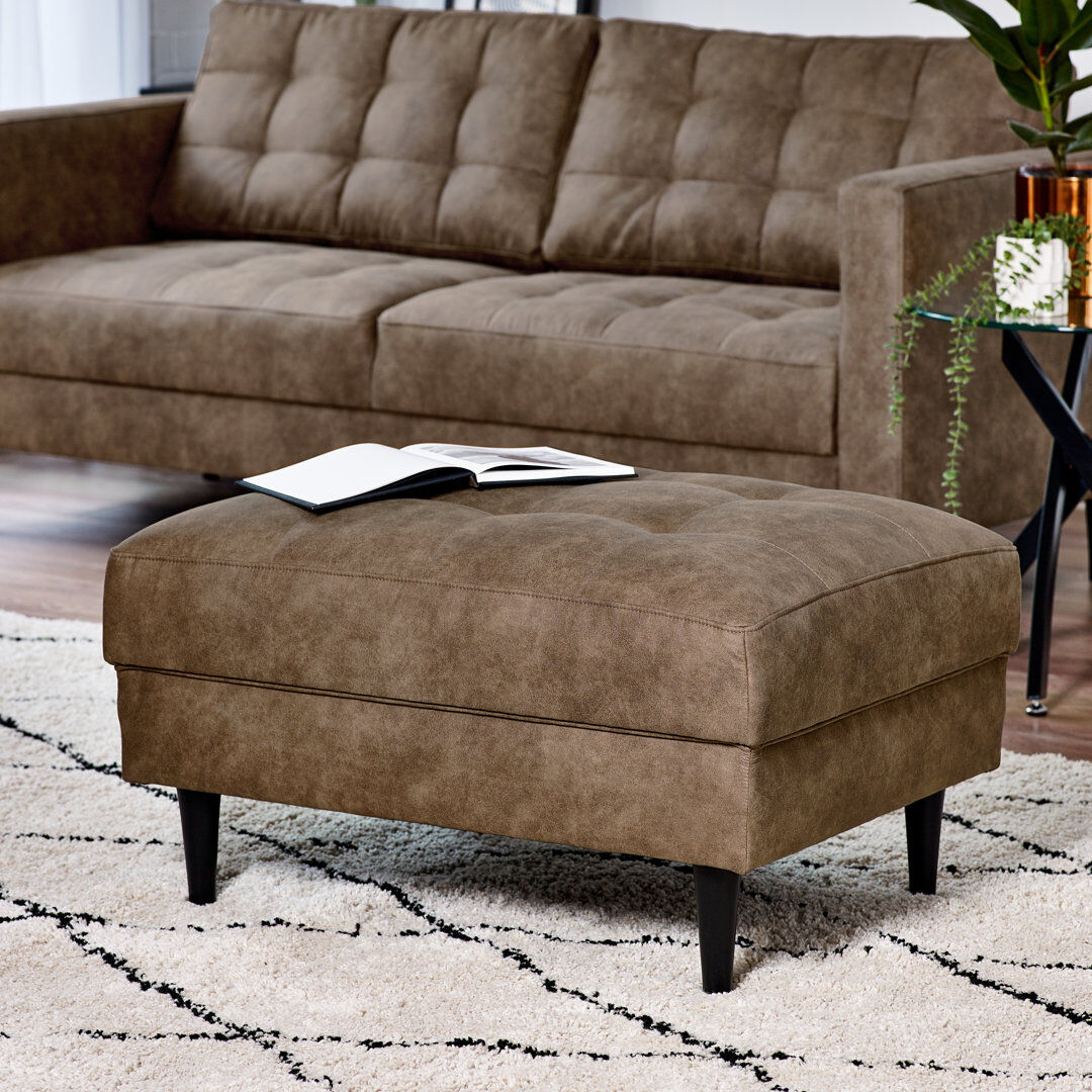 17 Stories Jodi Faux Leather Footstall Ottoman - Upholstered Modern Retro Fabric Stylish & Contemporary Brown 47cm H X 86cm W X 70cm D