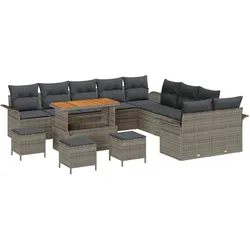 vidaXL Garten-Sofa-Set mit Kissen mit Speicher mit Kissen 14 pcs Grau