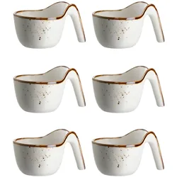 MÄSER Gourmetlöffel 12,5 x 9 cm Weiss mit braunem Rand 6er Set, PINTAR Brauner Rand, 594020