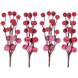 Beeren-Zweige, rot, geeist, 4 Stück