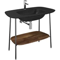 Plural Set 100 cm Waschtischunterbau + Möbelwaschtisch Eiche Dunkel Echtholz Schwarz Matt