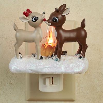 Roman Inc Rudolph and Clarice Campfire Nightlight Brown , Brown