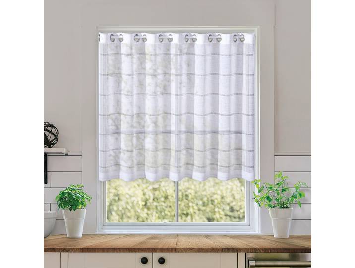 Scheibengardine GERSTER Naomi, 1 Stück, halbtransparent Gr. 1, weiss (weiß), B:140cm H:75cm, Polyester, Gardinen, Scheibengardine, Halbtransparente Scheibengardine Naomi