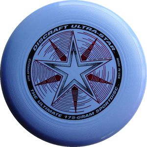 Discraft Wurfscheibe Ultrastar Sportdisc Starburst, Wettkampfscheibe, 175g, hellblau mit Motiv, Ø 27,5cm