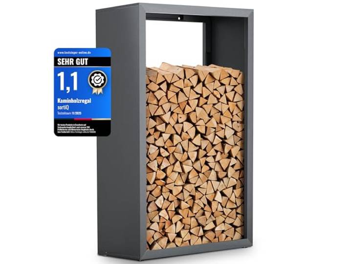 sortiQ Kaminholzregal Metall [DB 703] Kaminholz-Regal für außen & innen - wetterfeste, moderne Brennholz-Stapelhilfe für stabile Holzaufbewahrung Holzlager mit Stellfüßen (90 x 145cm)