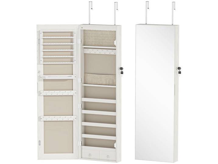SCHMUCKSCHRANK MDF Glasspiegel Cremeweiß