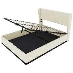 STILVORA Polsterbett Stoff Beige 140x200 cm, Metallgestell, gepolstertes Kopfteil, einfacher Aufbau