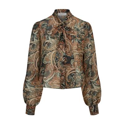 Schlupfbluse NICOWA "Elawi", Damen, Gr. 36, braun (beige paisley), Casual, regular fit, Blusen Schlupfbluse, Chiffonbluse mit Schleifenbindung