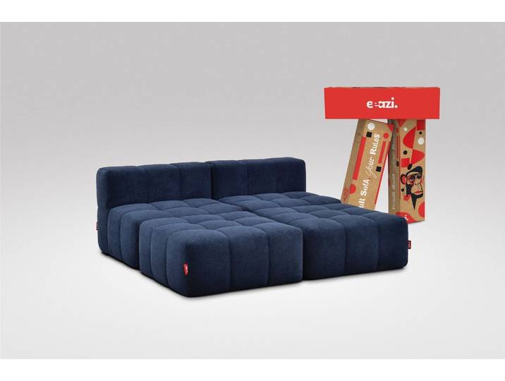 4-tlg. Modulsofa Blau – 2 Mittelteile, 2 Hocker