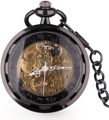 ModernMart Vintage Skeleton Pocket Watch Mechanical Steampunk Timepiece For Men & Women black