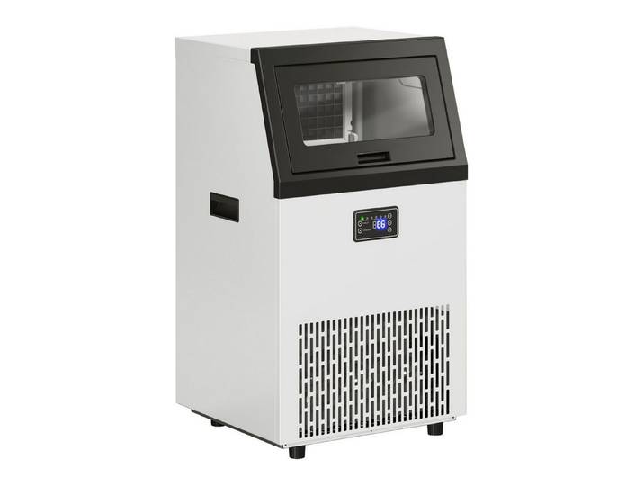 kowdom Eiswürfelmaschine Gewerbliche Eiswürfelmaschine 55 kg/24h Edelstahl 13 kg Speicher, LED-Display, Timer, wählbare Eisdicke, Selbstreinigung, LED-Licht