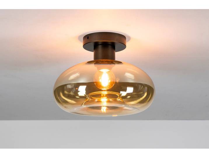 Deckenleuchte Amberis – Runde Glasleuchte in Bernsteinoptik - Bernstein - Luxusbetten24