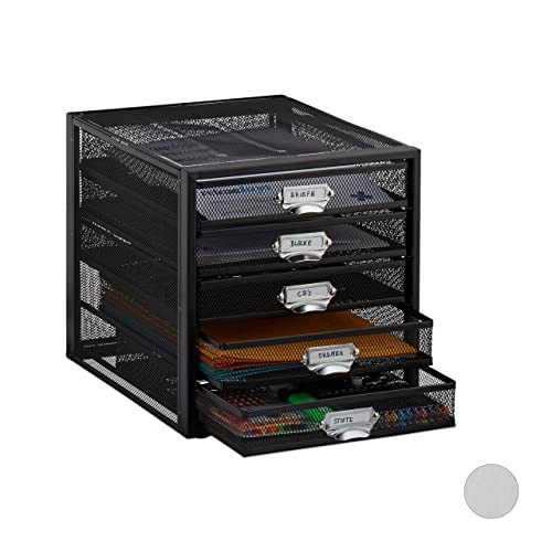 Relaxdays Ladenbox met 5 lades voor A4-documenten, zwart staal