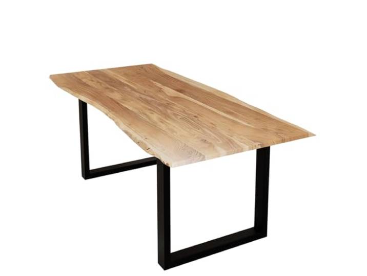 Liadomo Esstisch 160x85 Sammy Natur, U-Gestell Schwarz Baumkante, Naturkante, Akazie Massivholz Tisch, 26mm Tischplatte Lackiert, Metallgestell, Robust & Pflegeleicht, Unikat