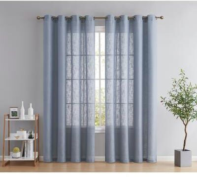 HLC.me Abbey Faux Linen Textured Semi Sheer Privacy Light Filtering Transparent Window Grommet Curtain Panels, Pair