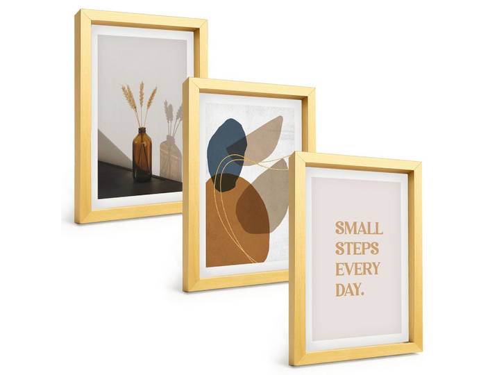 BILDER SET 3er Set - 20x30 cm Goldrahmen - Set abstrakter Formen