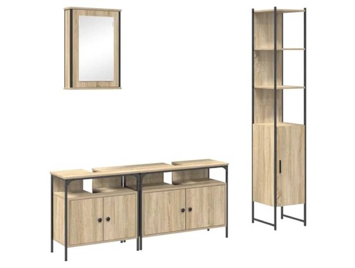 Heofavd Badezimmermöbel-Set 4-TLG Sonoma-Eiche Badmöbel Schrank-Set