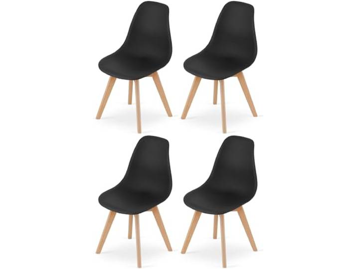 NMK HOME Esszimmerstühle 4er Set Ergonomisch Schwarz 4 Stück Kunststoff, für Esszimmer Kueche Büro, schalenstuhl, rückenschonend