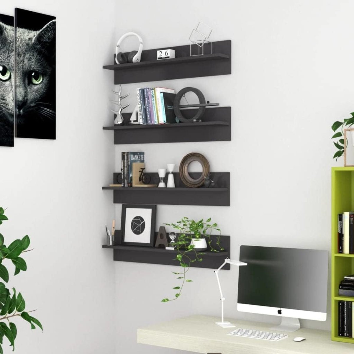 Moderne wandplanken hoogglans grijs - Ruimtebesparend hangend rek - Breedte: 80 cm
