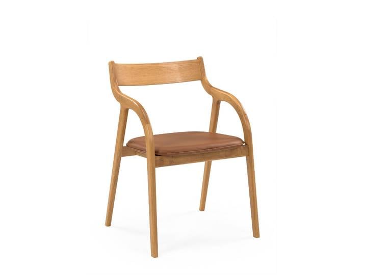 Birk Esszimmerstuhl, Armlehnen Eiche natur Leder cognac