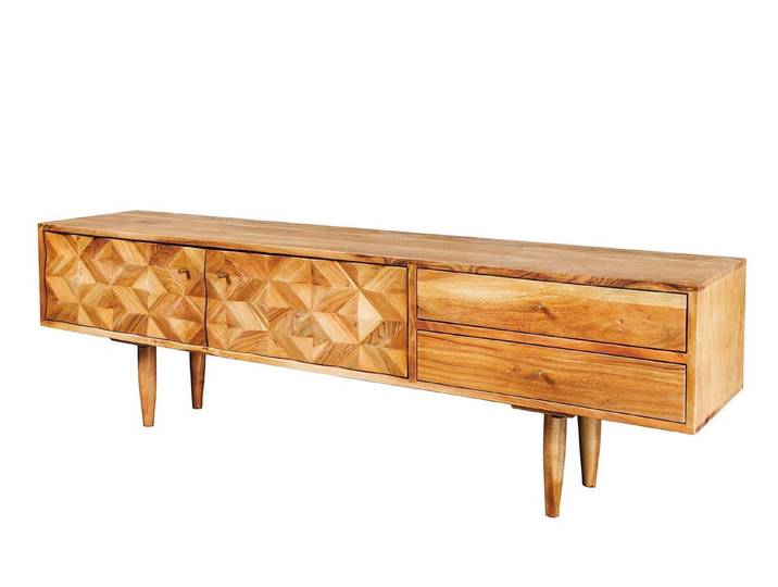 Licht-Erlebnisse TV-Board MALI, Akazienholz massiv 2 Schubladen Türen 145 cm Handarbeit