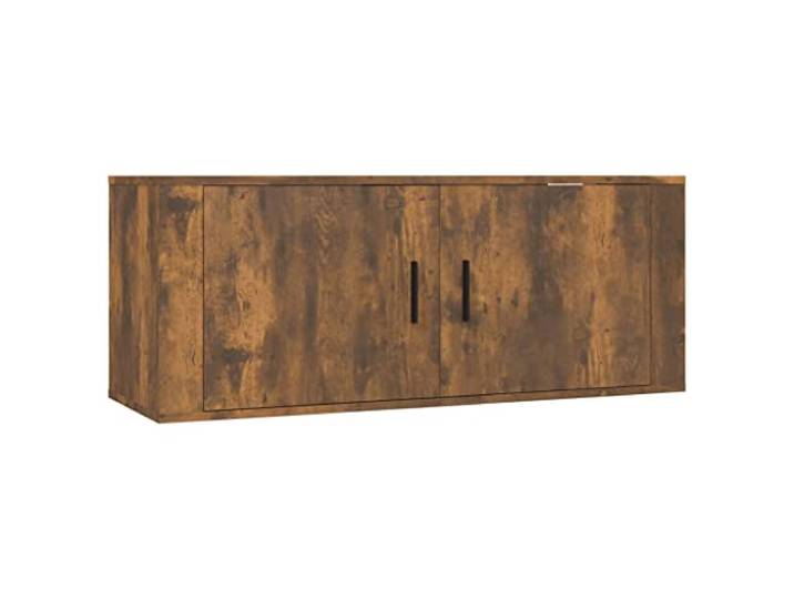 hliofuir TV Lowboard Wandmontage Räuchereiche 100x34,5x40 cm TV-Schrank Platzsparendes Hängeboard in Räuchereiche für Wohnzimmer und Schlafzimmer mit 2 Fächern für Mediengeräte.