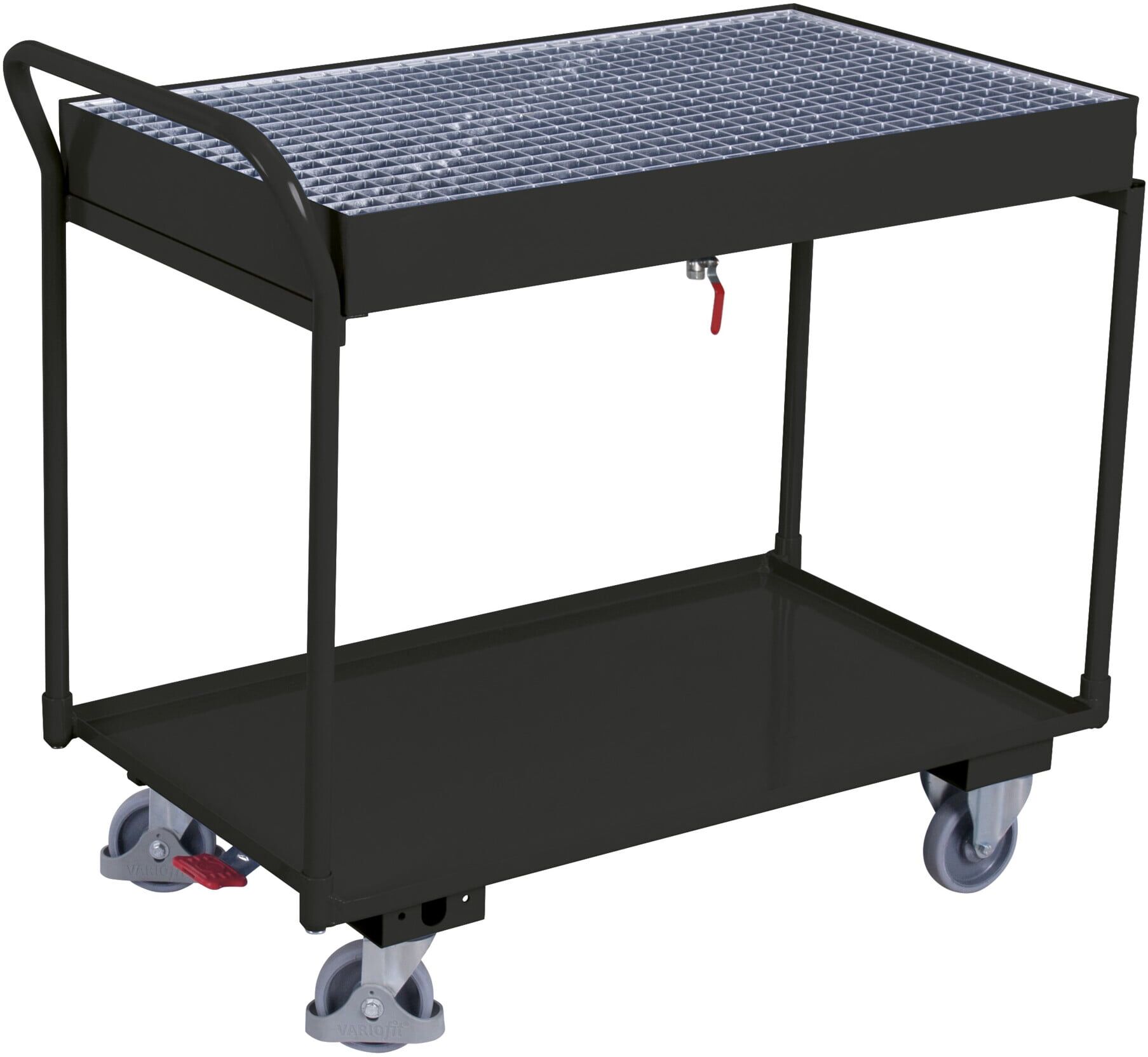 Variofit Tischwagen mit 2 Ladeflächen und Gitterrost RAL 7016 (sw-600.505/AG)