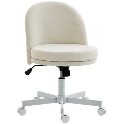 MODFU Bürostuhl mit Chenille-Optik, Cremeweiß, höhenverstellbar, Wippfunktion
