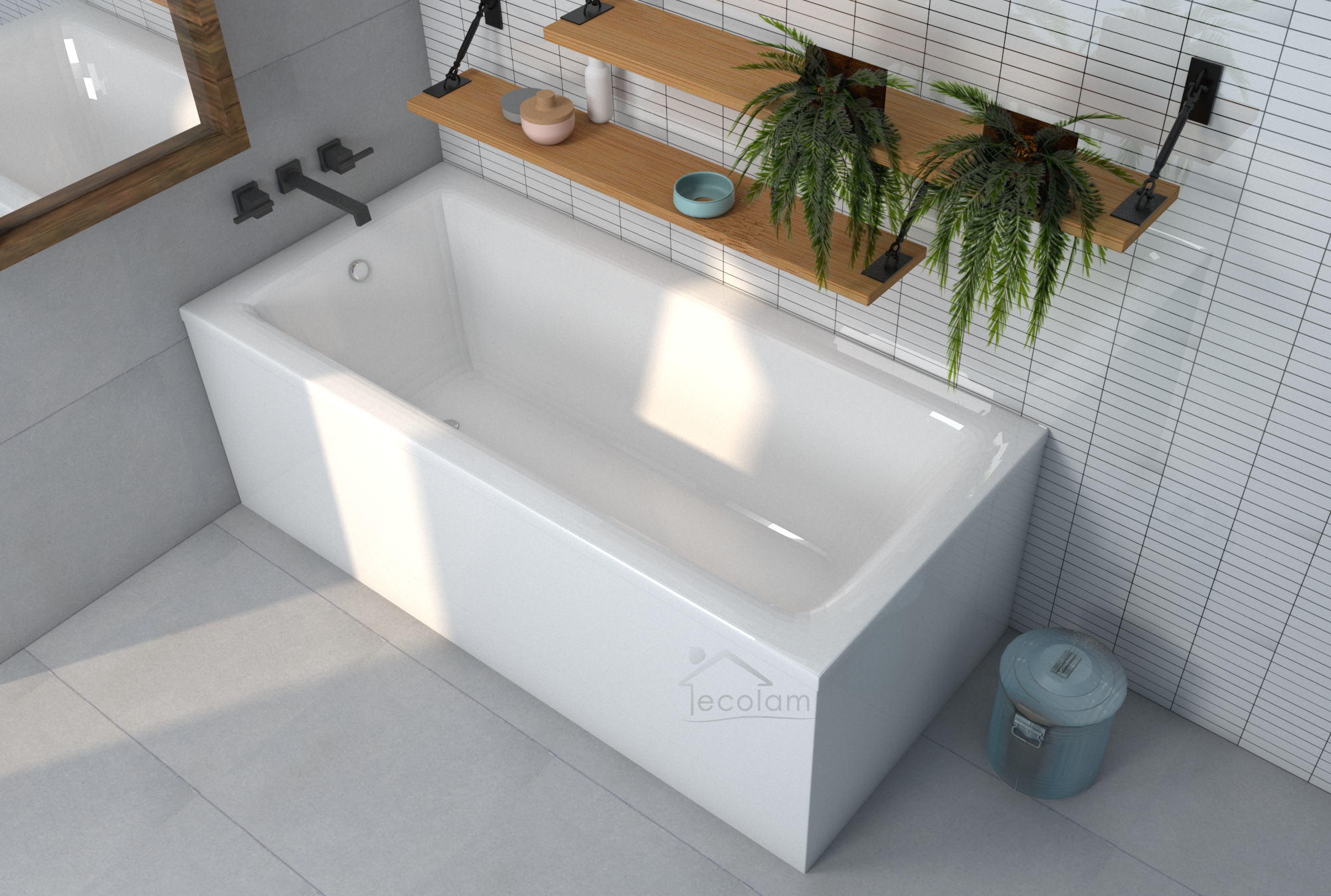 ECOLAM Badewanne Wanne Rechteck Talia Design Acryl weiß 170x75 cm + Schürze Ablaufgarnitur Ab- und Überlauf Automatik Füße Silikon Komplett-Set Wanne