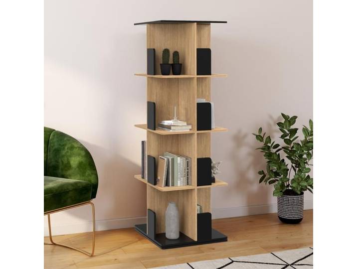 IDMARKET Etagère bibliothèque rotative 4 niveaux RAPHA noir et effet bois