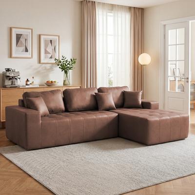 Faux Leather Corner Chaise Compression Sofa Bed, L-Shaped Sectional Couch With High-Density Sponge