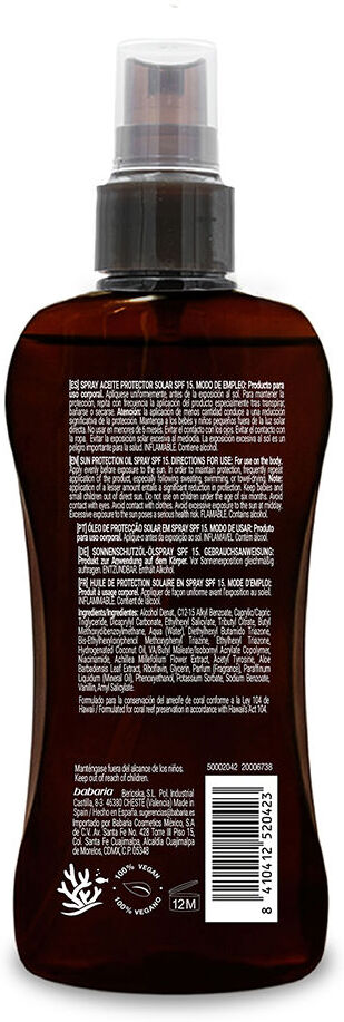 Babaria Sun Lovers Bronze spray aceite protector solar SPF15 100 ml