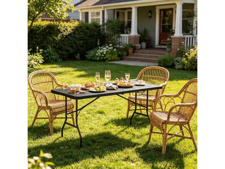 JOINERY Table Repas Pliante 180x74 cm Table Manger HDPE Métal Noir 8 Personnes 120 kg Design Extérieur Jardin