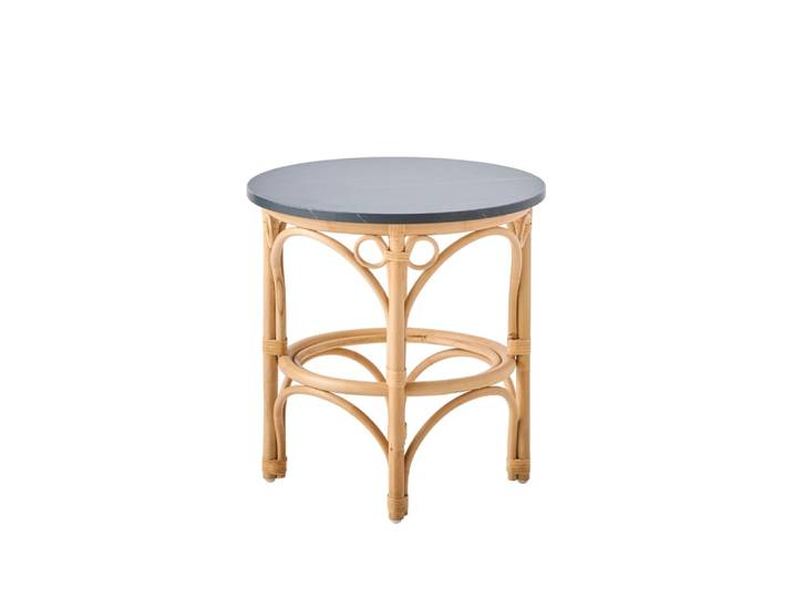 Table basse rotin plateau noir