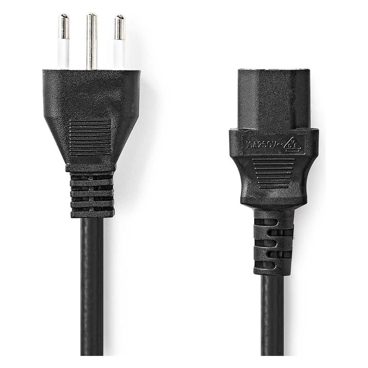 Nedis Stromkabel | Italien Stecker | IEC-320-C13 | Gerade | Gerade | Vernickelt | 2.00 m | Rund | PV (2 m) (CEGL11300BK20)