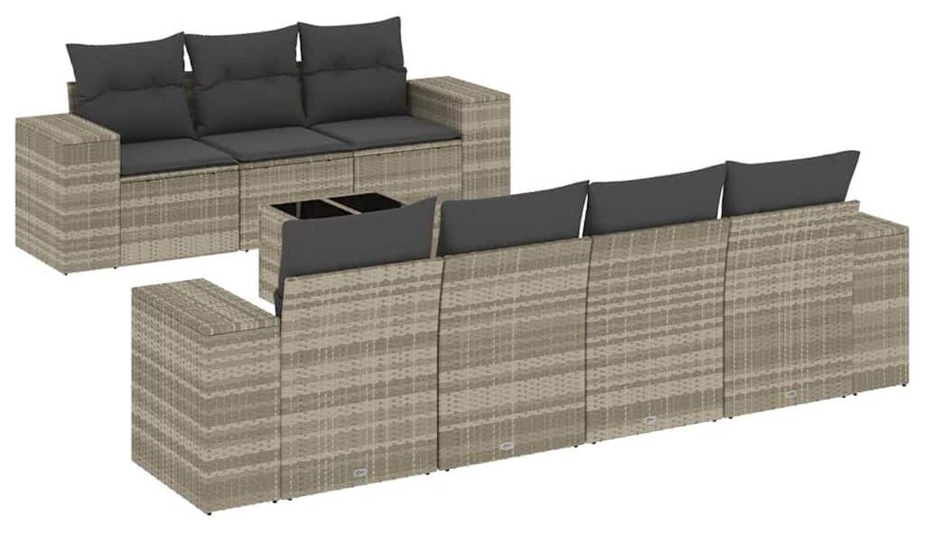 Loungeset, 8-teilig, hellgrau - Gartenmöbel aus Poly-Rattan - 8 Sitzplätze, inklusive Kissen