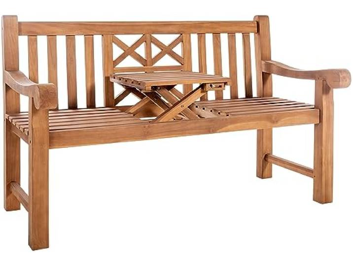 CLP Teakbank Luka I Wetterfeste Gartenbank Mit Klapp-Tisch Farbe Teak Größe 150 cm