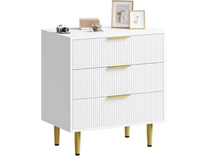 Commode De Chambre Armoire Moderne Grand Capacité Ensemble Meuble Salon Fluté 3 Tiroirs Bois Meuble TV Blanc