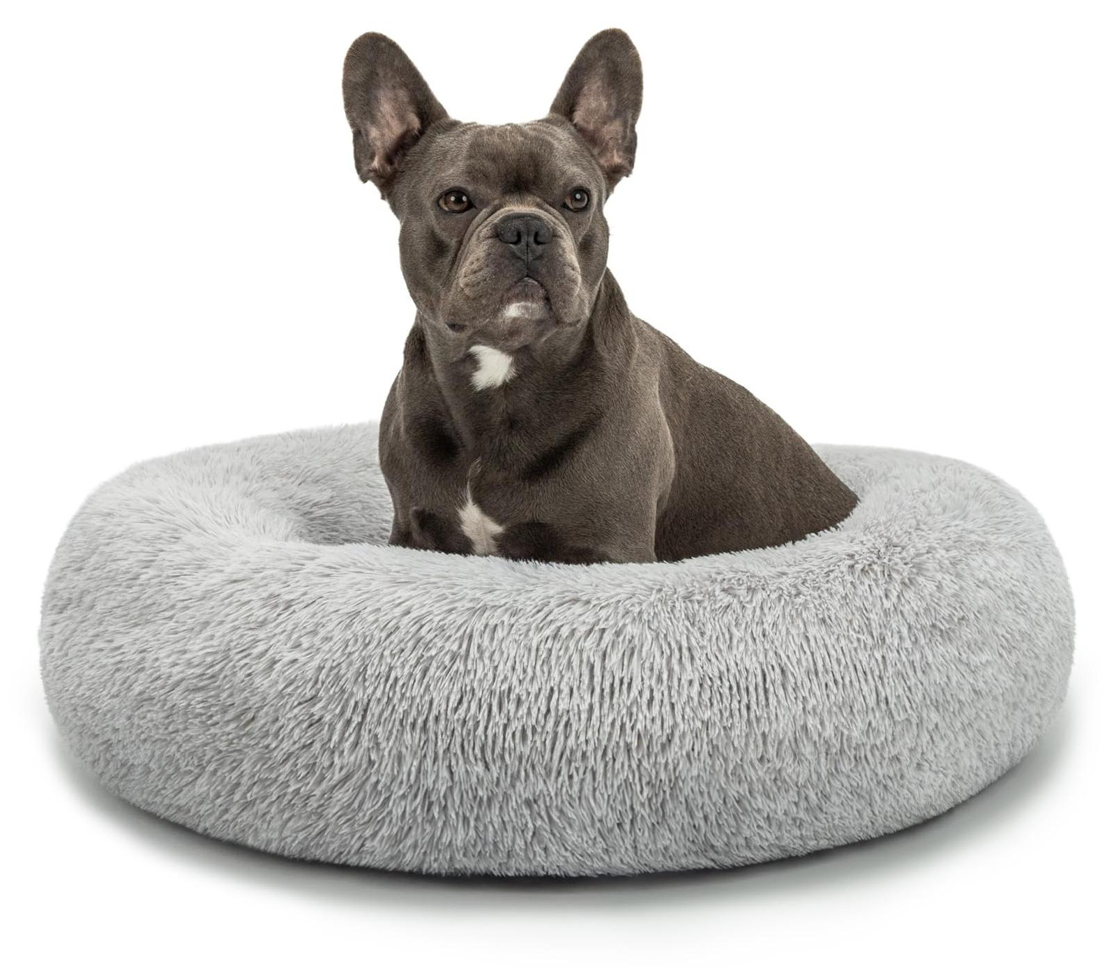 Lionto Donut hondenbed, rond hondenbank met pluche bekleding en antislipnoppen, lichtgrijs, Diameter: 70 cm