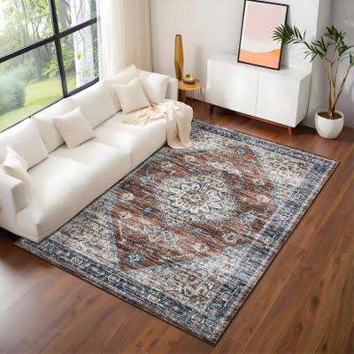 Garvee Washable Vintage Floral Medallion Area Rug - Non-Slip Low Pile Ultra-Thin Collapsible Indoor Carpet