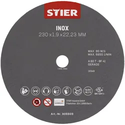 Stier, Sägeblatt, Trennscheibe 230 x 1,9 x 22,23 gerade Inox/Edelstahl