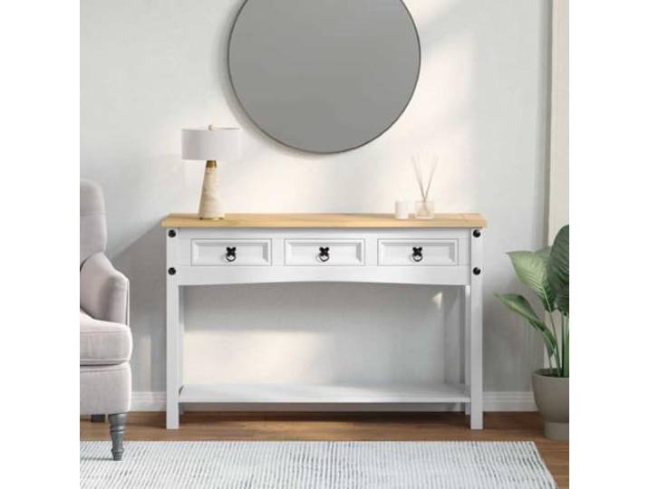 GPWERSDF Beistelltisch mit Schubladen Kiefernholz Weiß 114 cm Massivholz, Holzwerkstoffplatte, freistehend, für Wohnzimmer und Schlafzimmer