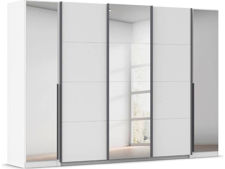 Schwebetürenschrank, Weiß, 301x210x62 cm, Holzwerkstoff, Durchdachte Innenausstattung, Klassisch, Rauch