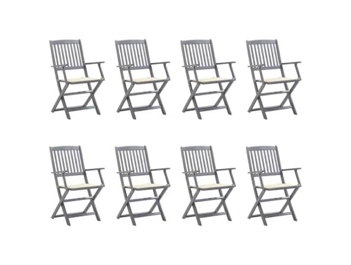 HEFZGDB Klappstühle aus Akazienholz mit Sitzpolster, 2er-Set Gartenstühle Grau für Terrasse und Außenbereich, Wetterfeste Holzmöbel zum Zusammenklappen, Esszimmerstühle mit Bändern