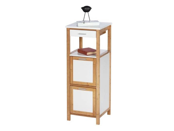 WENKO Meuble colonne étagère Finja colonne salle de bain avec 2 tiroirs de rangement Bois Bambou - MDF 34x89x30cm Marron - Blanc