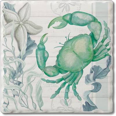 CounterArt Absorbent Stone Tumbled Tile Coasters, Beach Therapy Crab, Set of 4