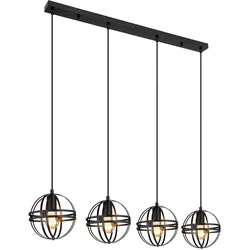 Pendelleuchte Hängelampe Esstischleuchte, 4-flammig, Industrial Design, Höhenverstellbar, Kugel, Metall, schwarz, 4x E27 Fassung, LxBxH 100x20x120 cm