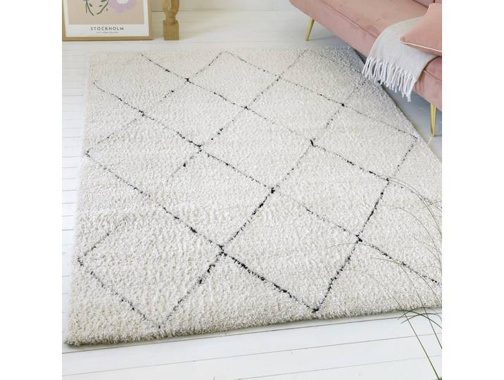 Hochflor-Teppich GOODPRODUCT Aveline, auch als Läufer erhältlich , beige, B:80cm H:35mm L:150cm, Polypropylen, Teppiche, Hochflor-Teppich, Langflor, Shaggy im Berber Stil, geometrisch, Raute, Wohnzimmer